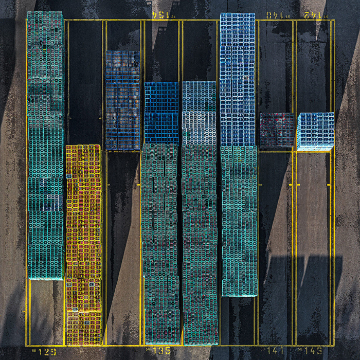 Aerials by Bernhard Lang - "Crate Stacks"- a beverage production yard