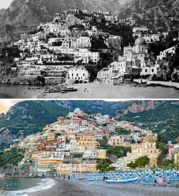 Fotos de antes y después, Positano, Italia