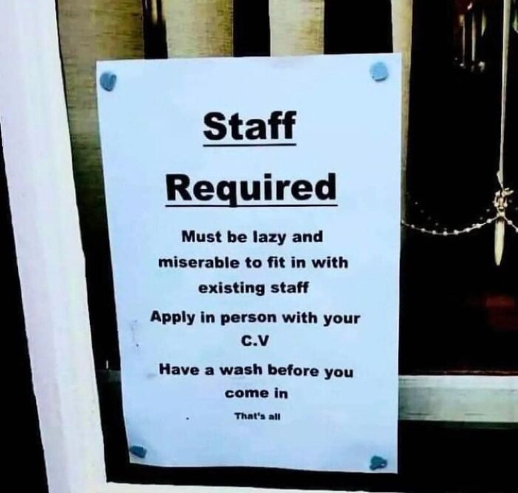 Hysterical Signs staff required