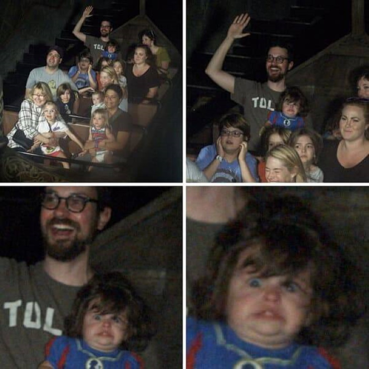 Funny Roller Coaster Pics happy dad and scared son