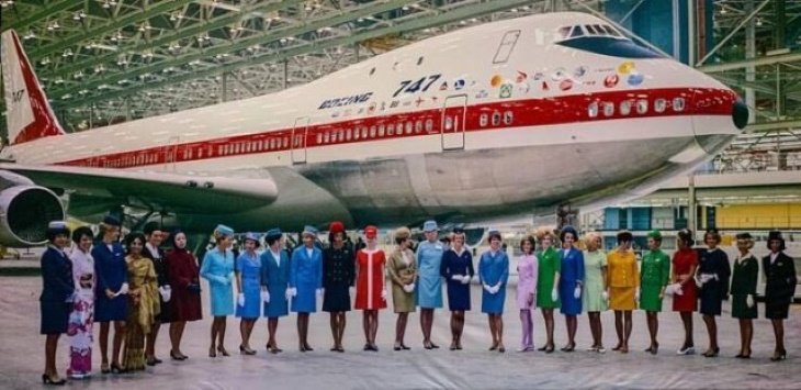 Vintage Photos Boeing 747 at an International Gathering of Stewardesses in the 1970s