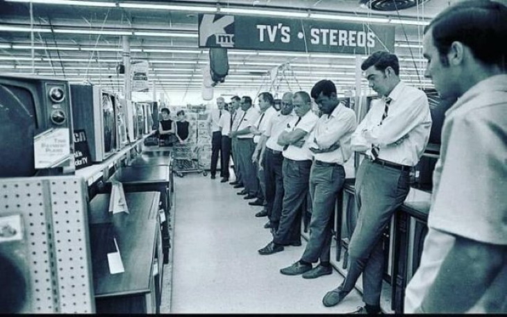 Vintage Photos Kmart Employees in North Carolina following the Moon Landing on July 16, 1969