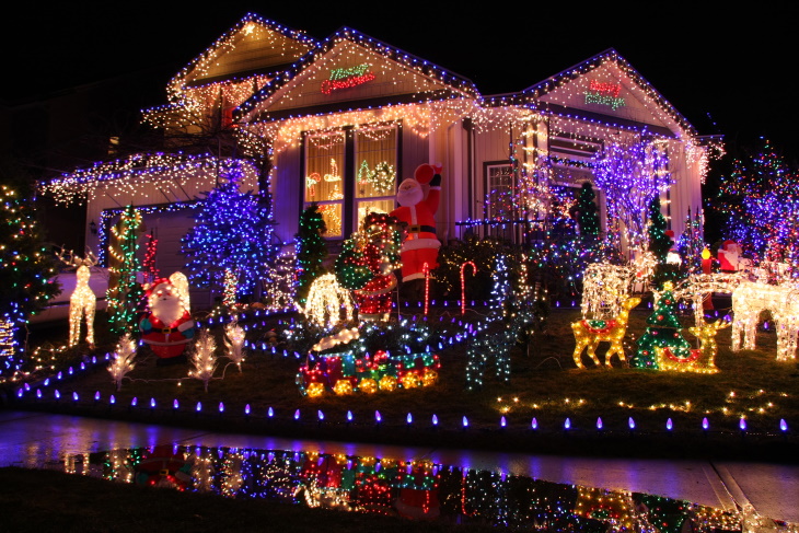 Annoying Neighbor house decorated with holiday lights
