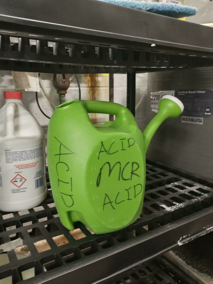 Work Safety Fails watering can full of acid