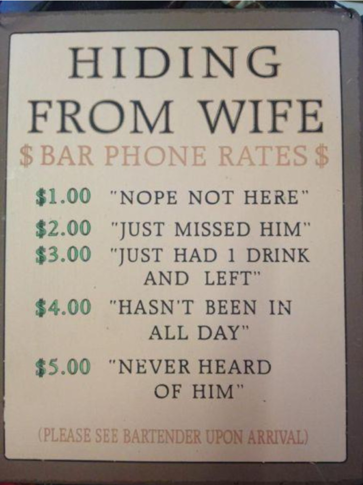 Funny Signs hiding from wife