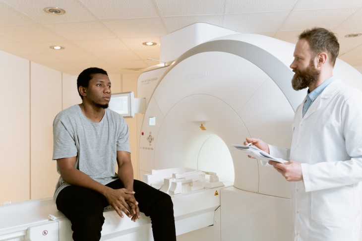 Men and Cancer patient after imaging