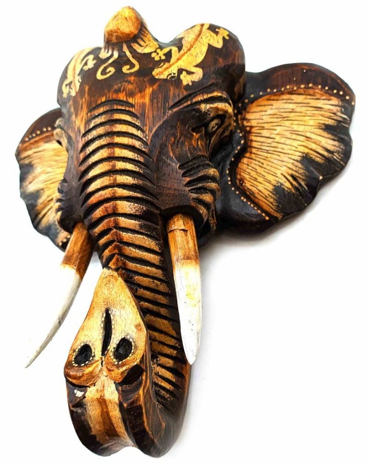 Woodworking Pieces, elephant wall mask