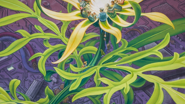 Mona Caron Murals green flower closeup
