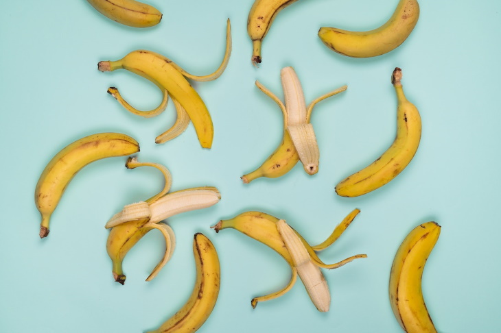 Banana Peel Flour bananas on a blue bg