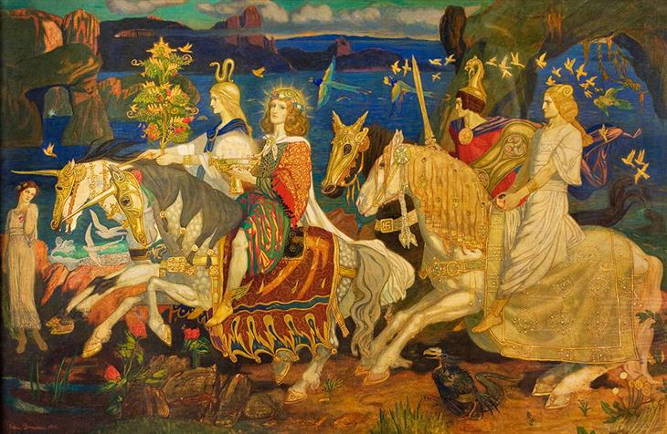 Ancient Celtic Gods and Goddesses, The Tuatha Dé Danann as depicted in John Duncan's Riders of the Sidhe (1911)