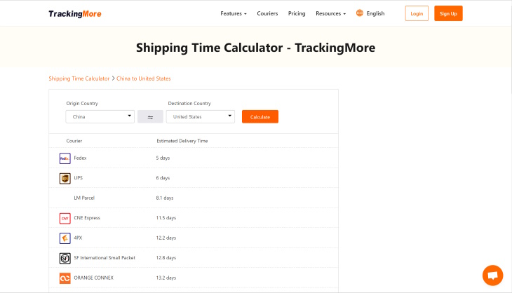 Websites to Track Shipments & Delivery Times Tracking More Shipping Time Calculator