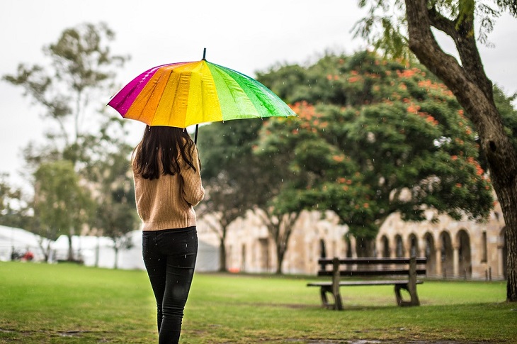 woman with a colorful umbrella