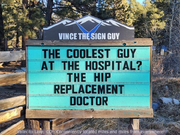 Hilarious Roadside Signs, hip replacement