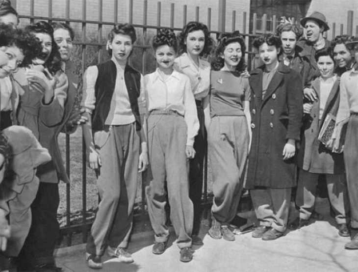 Historical Photos "Protesting The High School Dress Code That Banned Slacks For Girls, Brooklyn C.1940"