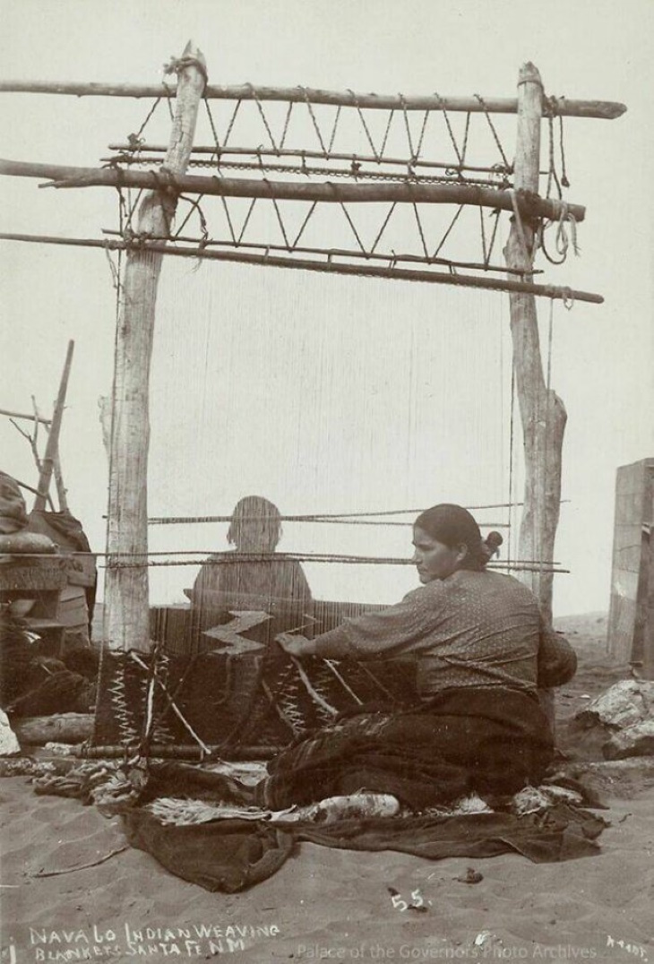 Historical Photos "Navajo Woman Weaving Blanket, Santa Fe, New Mexico Photographer: Christian G. Kaad 1900"