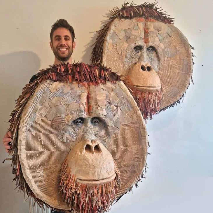 Cardboard Animal Sculptures by Josh Gluckstein two orangutans