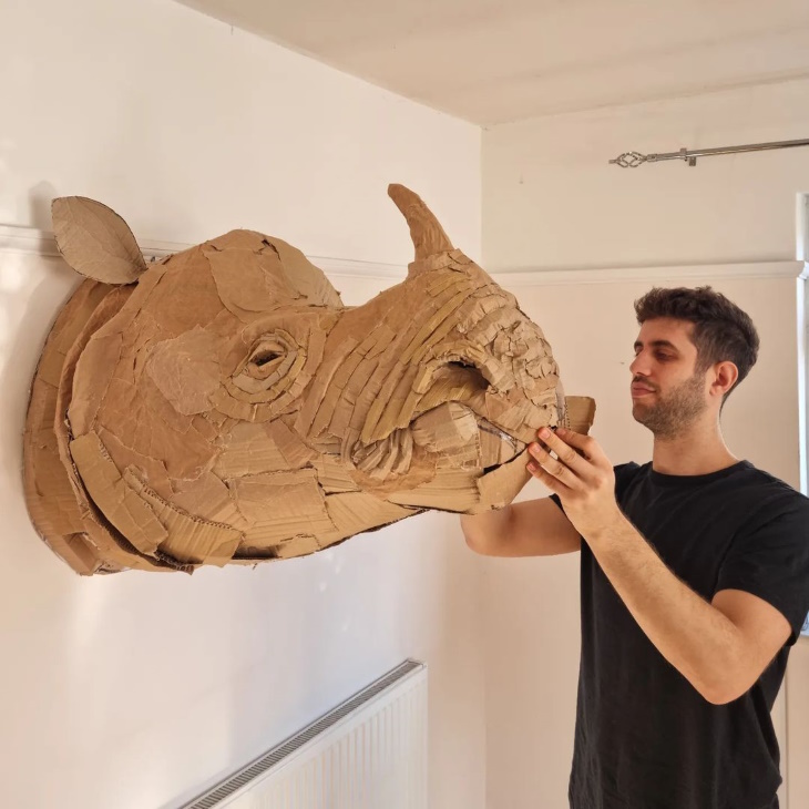 Cardboard Animal Sculptures by Josh Gluckstein unfinished rhino