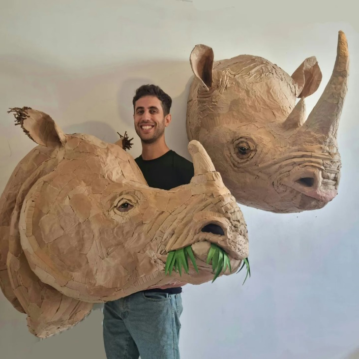 Cardboard Animal Sculptures by Josh Gluckstein two rhinos