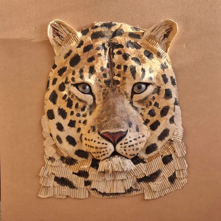 Cardboard Animal Sculptures by Josh Gluckstein leopard