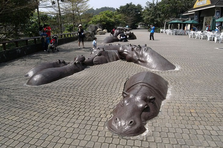 פסלי חיות מפורסמים מסביב לעולם: כיכר ההיפופוטמים בגן החיות בטאיפיי