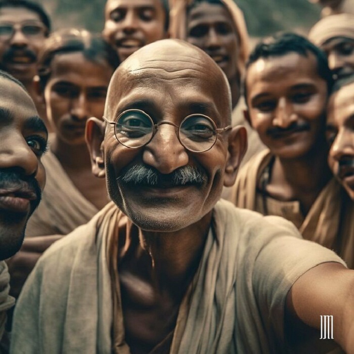 AI-Generated Selfies of Iconic Figures, Mahatma Gandhi