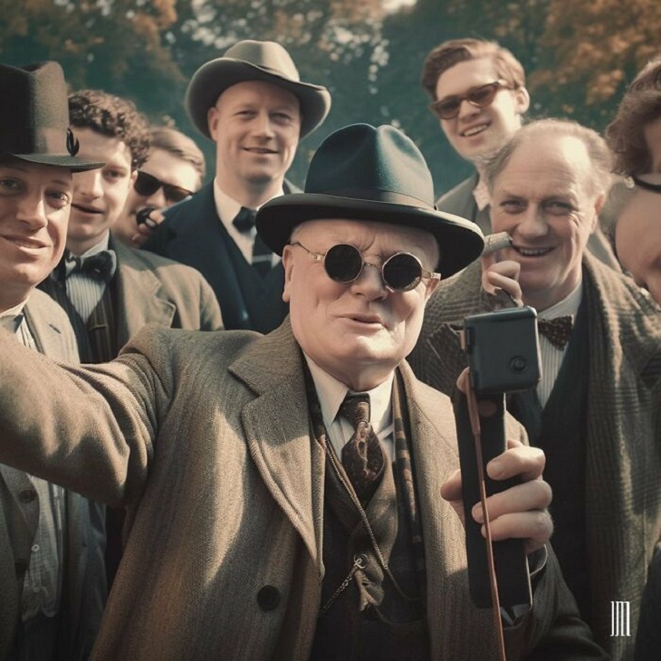 AI-Generated Selfies of Iconic Figures, Winston Churchill