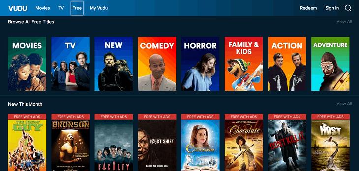 Free and Legal Streaming Sites, Vudu