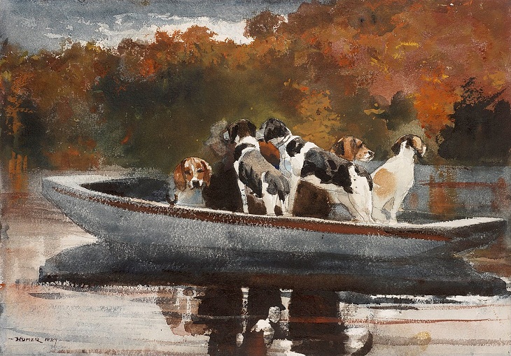Famous Dog Paintings, Hunting Dogs in Boat 