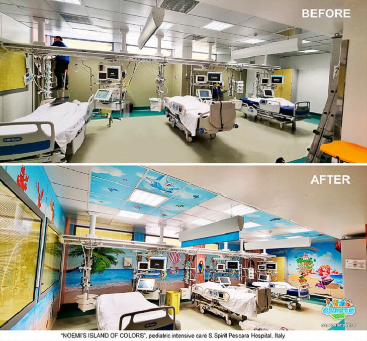 Murais coloridos em hospitais