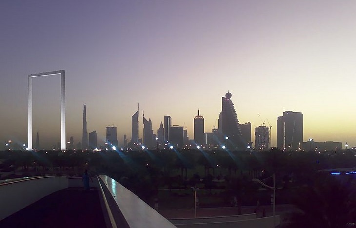 Dubai attractions: Dubai's skyline, with Dubai Frame on the left