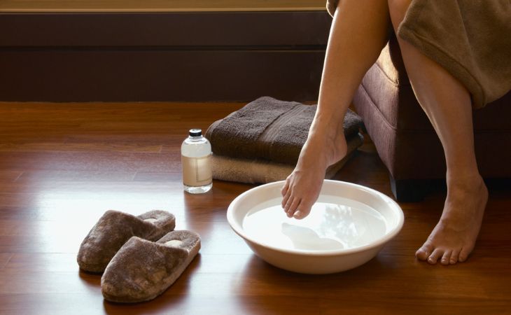 soaking feet in warm water