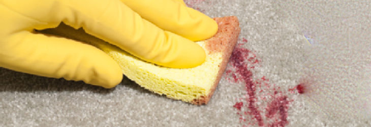 Things you should not clean with vinegar: person's hand cleaning wine stain on carpet with sponge