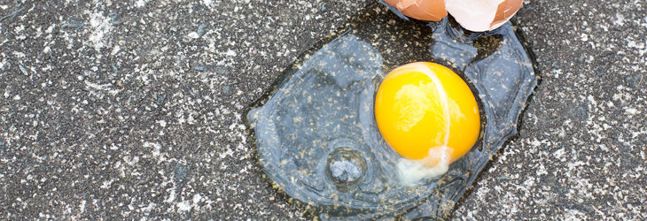 Things you should not clean with vinegar: broken egg on floor