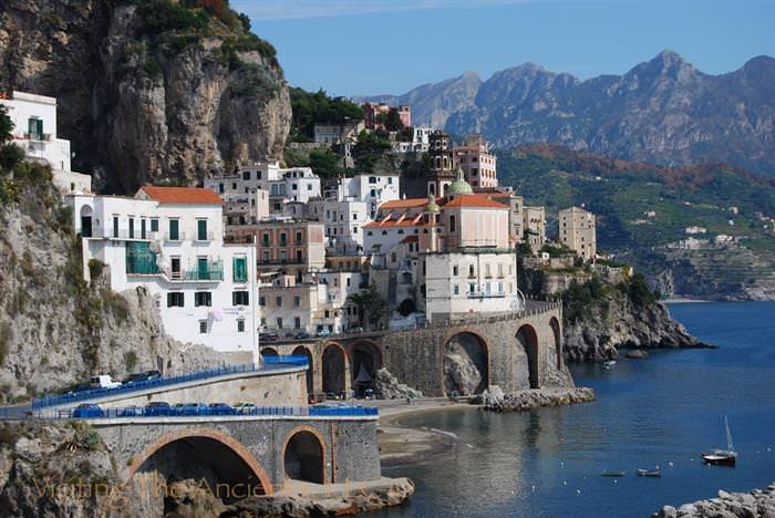 The Amalfi Coast in Italy: Houses on cliffs photographed against the sea