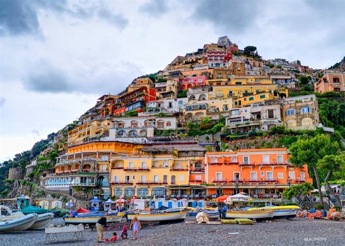 The Amalfi Coast in Italy: Colorful houses on a hill