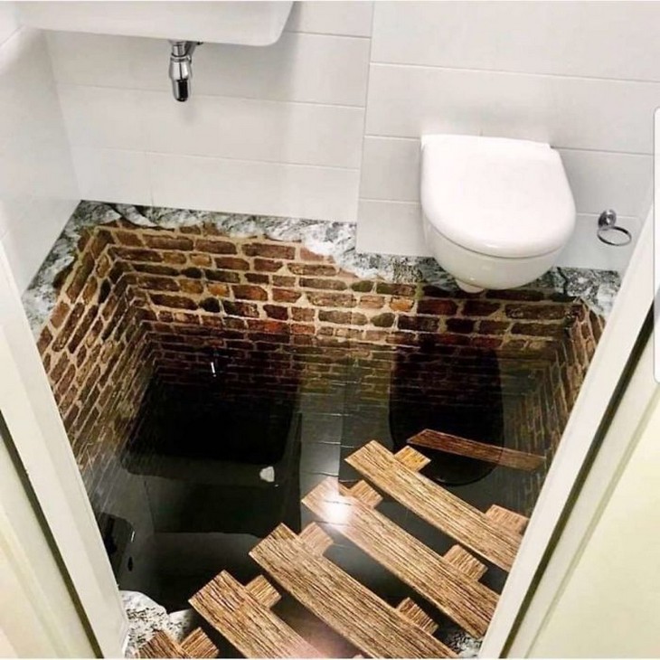 Bizarre Toilets: A toilet stall with a transparent floor showing a chasm below