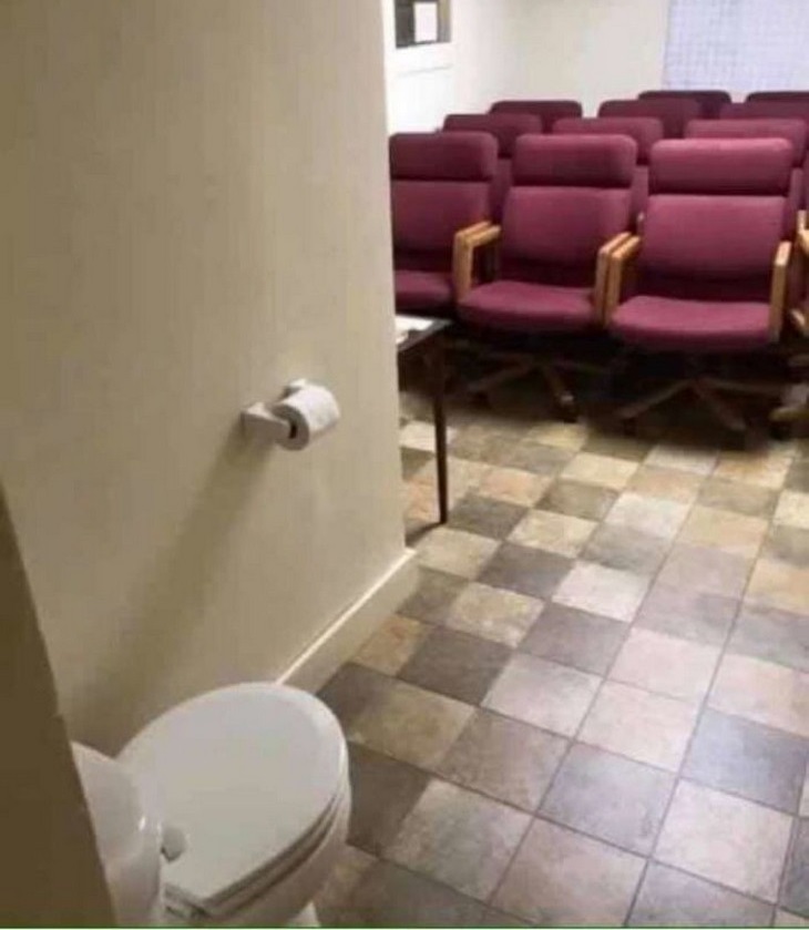 Bizarre Toilets: A toilet stall in the middle of a classroom