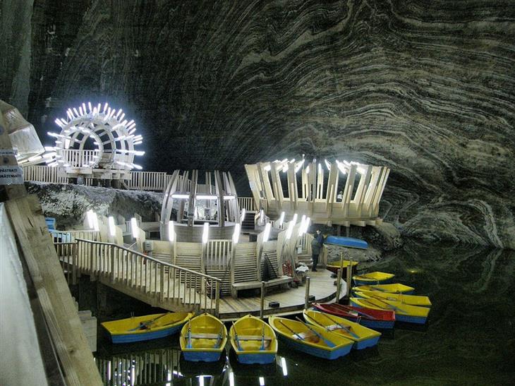 Sites and attractions in Cluj-Napoca: Boats in the Salina Turda Salt Mine