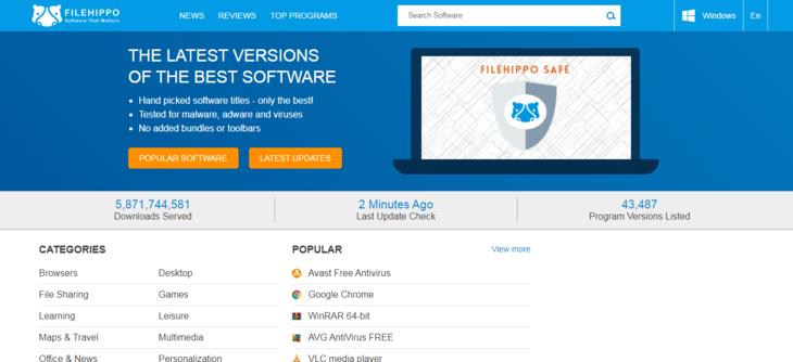 Sites for downloading computer software: FileHippo