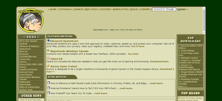 Sites for downloading computer software: MajorGeeks