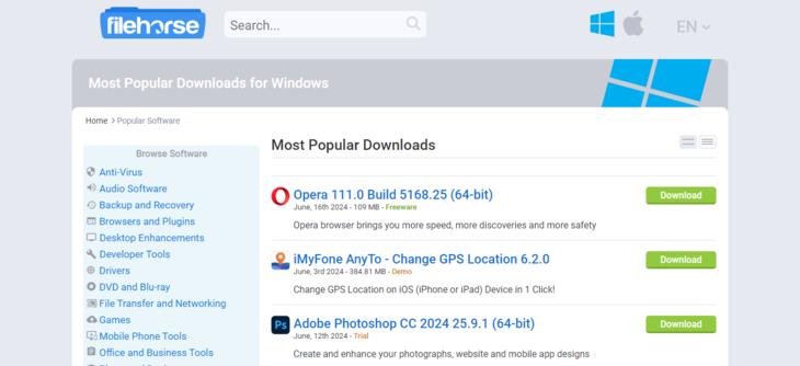 Sites for downloading computer software: FileHorse