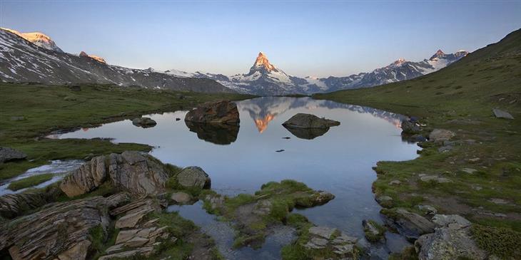 The most beautiful areas in Switzerland: view towards Matterhorn peak