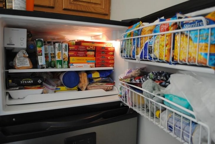 Non-food uses for a freezer: an open freezer full of food