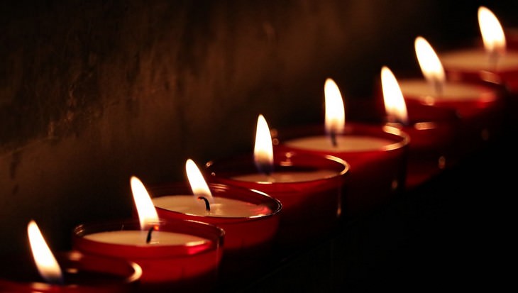 Non-food uses for a freezer: a row of lit candles