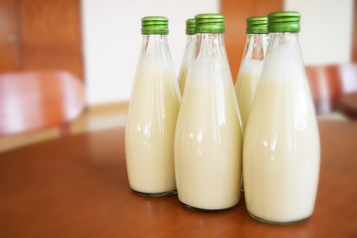 Grandma's beauty secrets: Milk bottles on a kitchen table