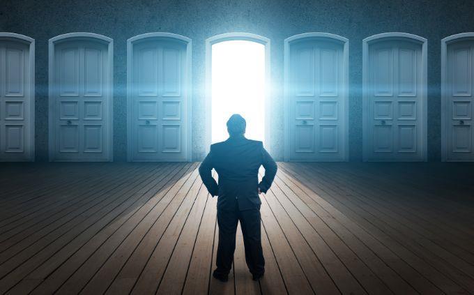 What is the legend that tells your life story: A woman stands in front of several doors and one is open