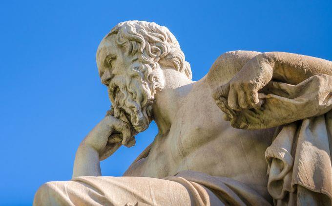 A test of logic: a statue of a philosopher