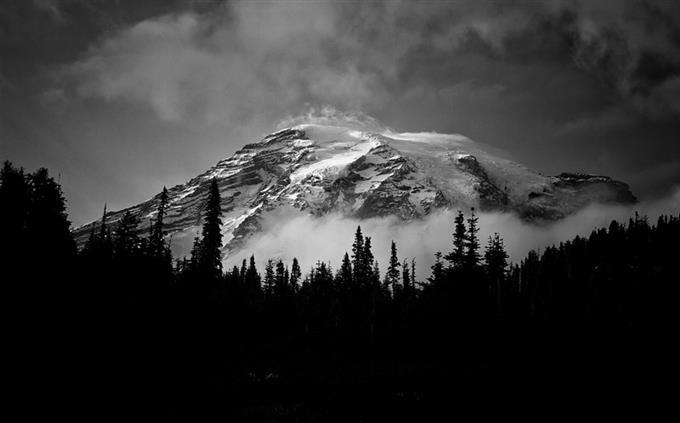 Test of inner strength: a mountain in black and white