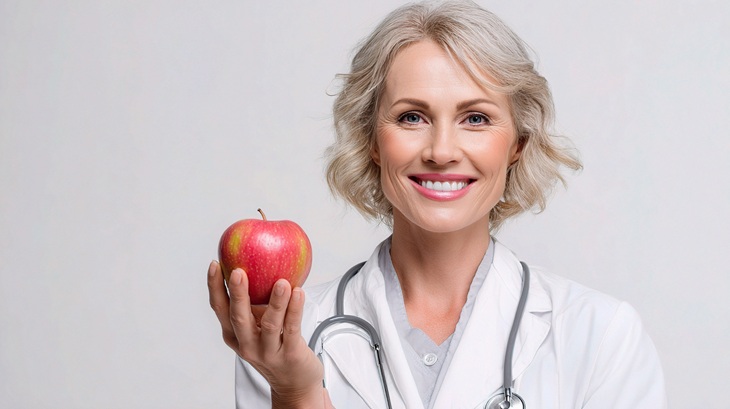 Apple cider vinegar and weight loss: Doctor with apple