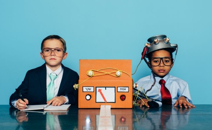 Original Parenting Tricks: A Child Connected to a Cardboard Lie Detector